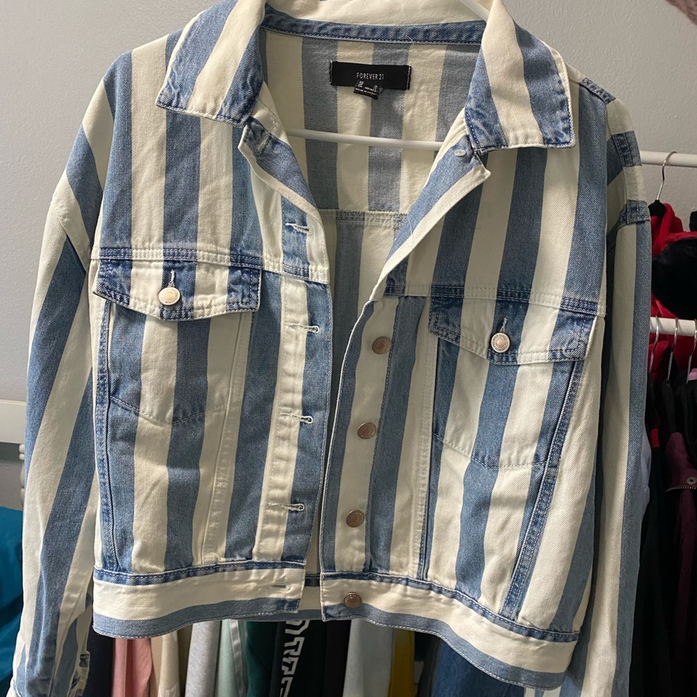 striped denim jacket